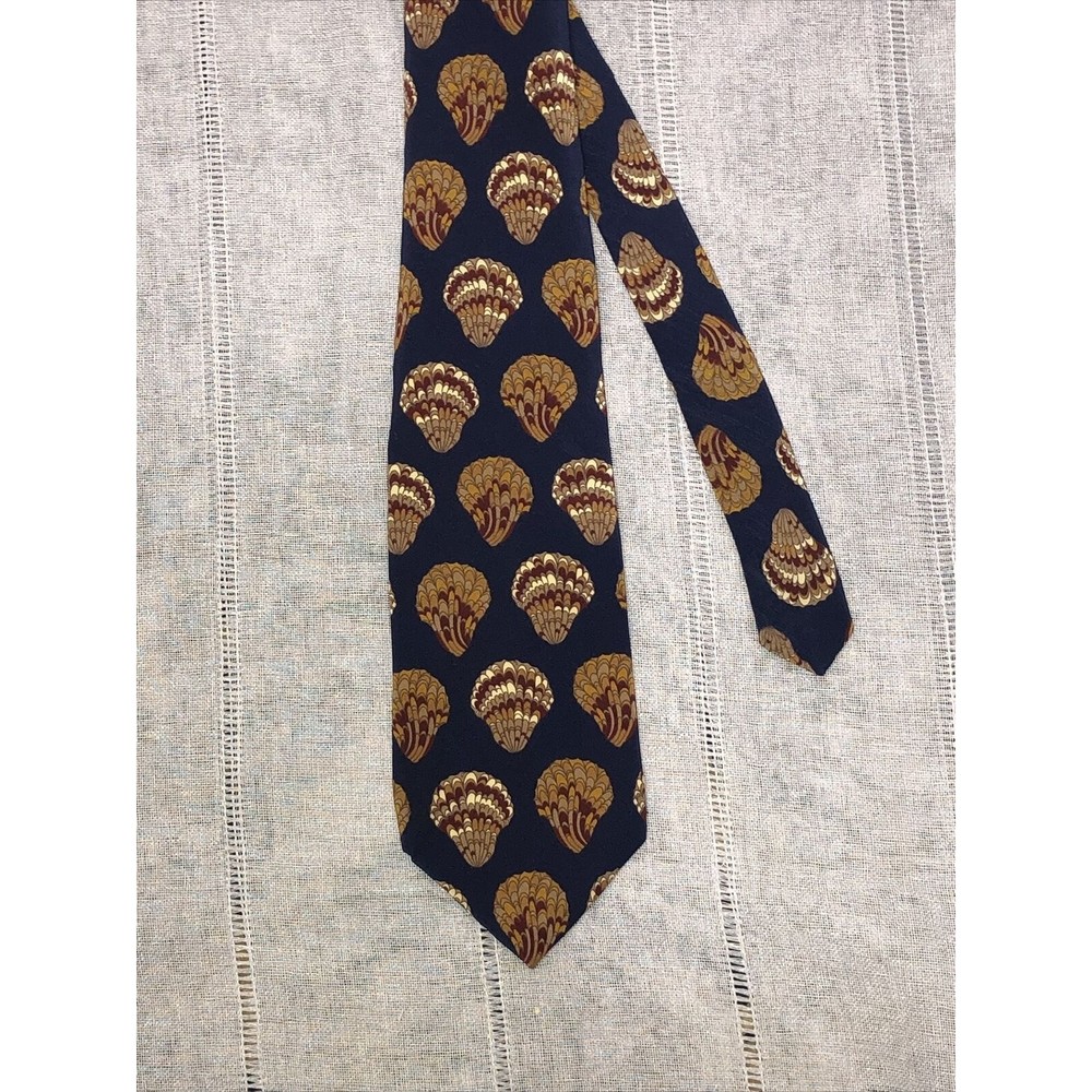 Gant Mens 100% Silk Necktie Tie Blue & Multi-Color sea shells Made in USA